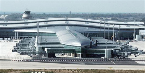 The exterior of Barcelona's T1 terminal building opened in June 2009