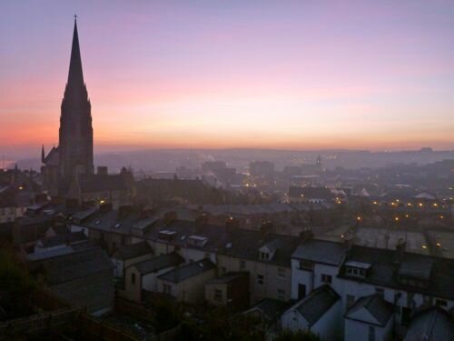 Derry-Londonderry, Northern Ireland - St Eugene's Cathedral in early morning light - Belfast International Airport car hire