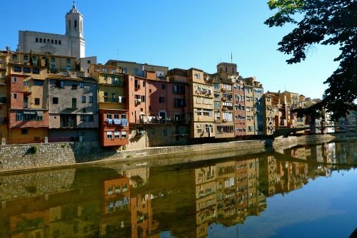 Gerona, Spain - River Onyar houses - Girona Railway Station car hire