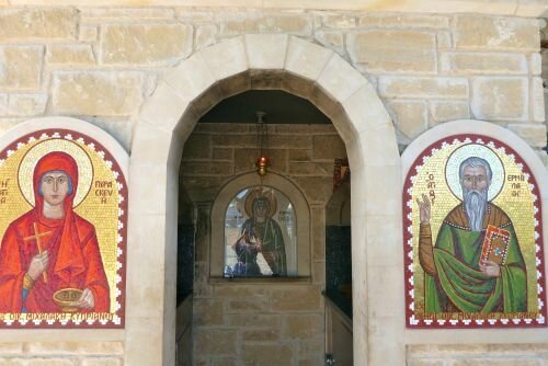 Geroskipou, Cyprus - Agia Paraskevi Church entrance - Paphos Airport car hire