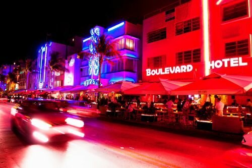 Miami, USA - South Beach art deco street - Florida car hire