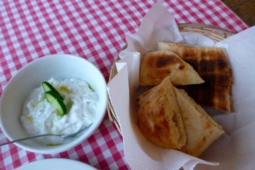 Paphos, Cyprus - Hondros Taverna starter of tzatziki - Paphos car hire